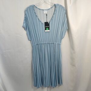 Allthreads Size Medium Light Blue Boardwalk Dress - Striped V-Neck